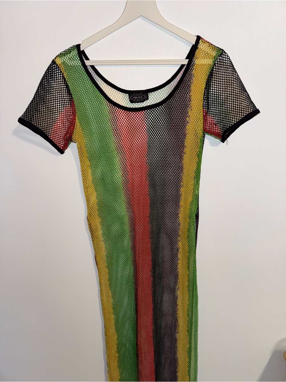 Striped Mesh Maxi Dress in Green, Yellow & Red